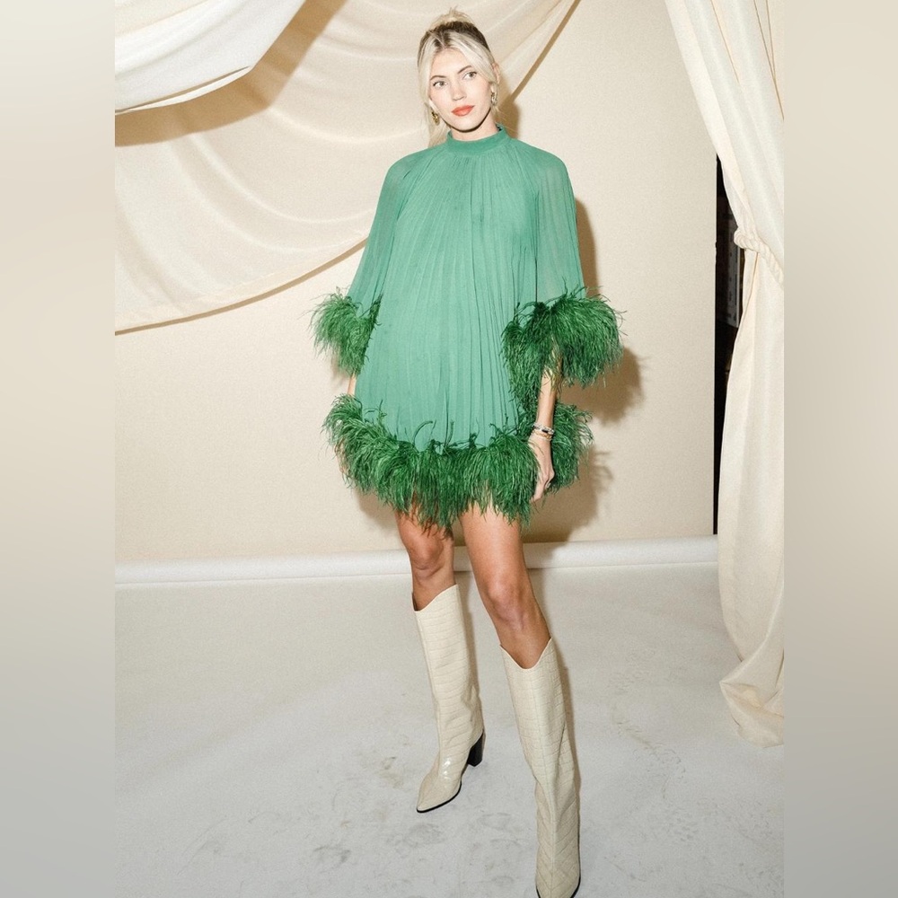 Like new PATBO Pleated Feather Trim Mini Dress $2,200 0 - Picture 4 of 11